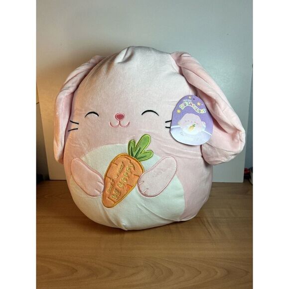Squishmallow Bop Pink Bunny Rabbit Don't Worry Be Hoppy Easter Carrot - Picture 1 of 7